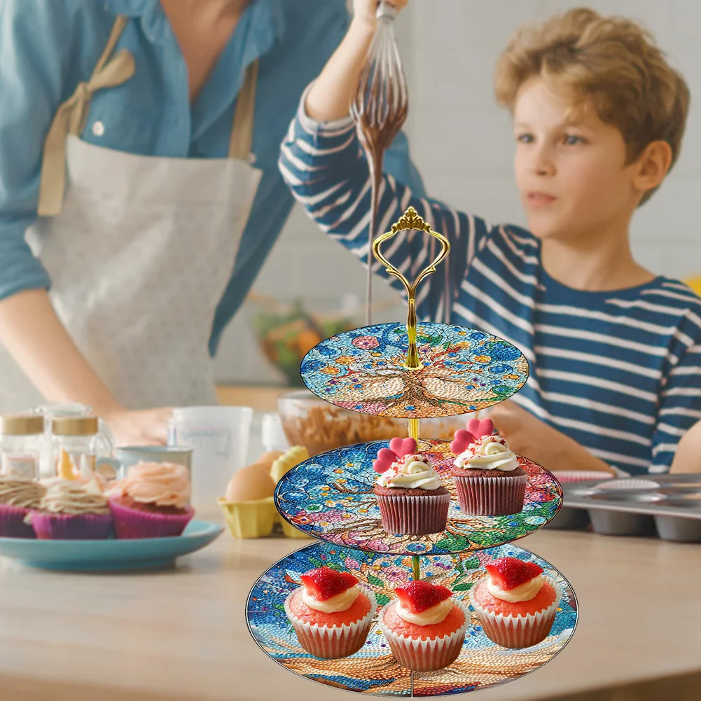 3 Tier Tree Of Life Round Diamond Painting Tray Food Plate for Adults Beginners