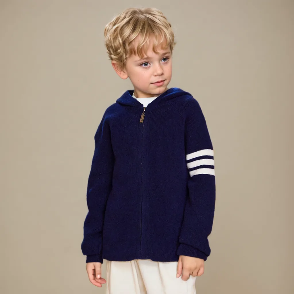 Kid's Wool Jacket with Striped Cuffs REAL SILK LIFE