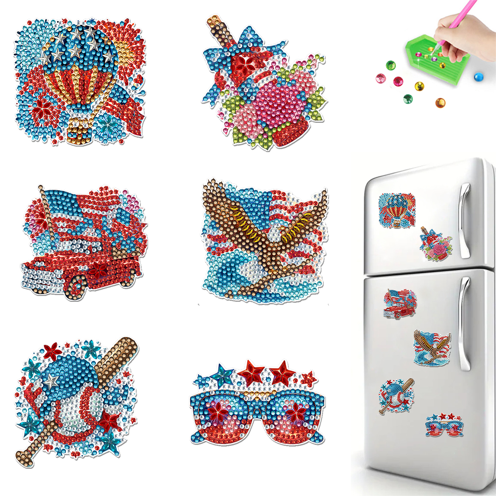 6Pcs Diamond Painting Refrigerator Magnet DIY Fridge Sticker(Independence Day)