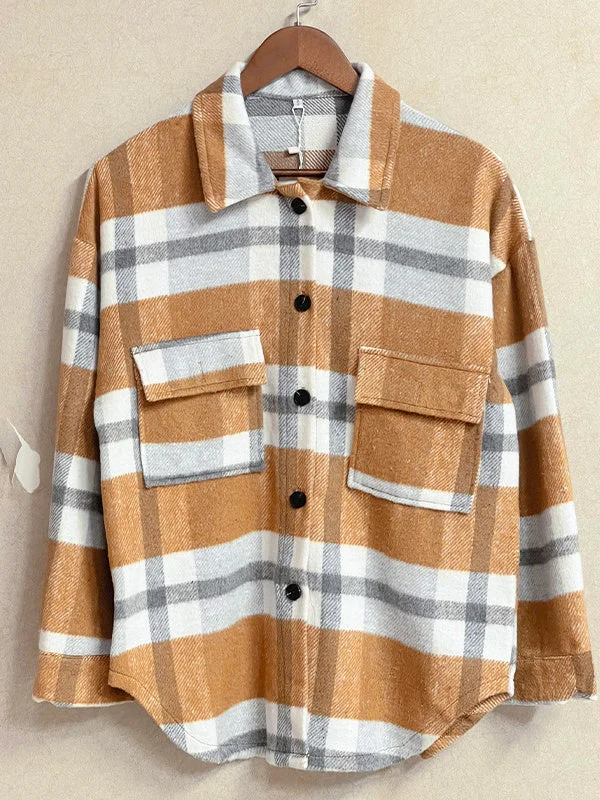 Women's Long Sleeve V-neck Plaid Graphic Printed Coats
