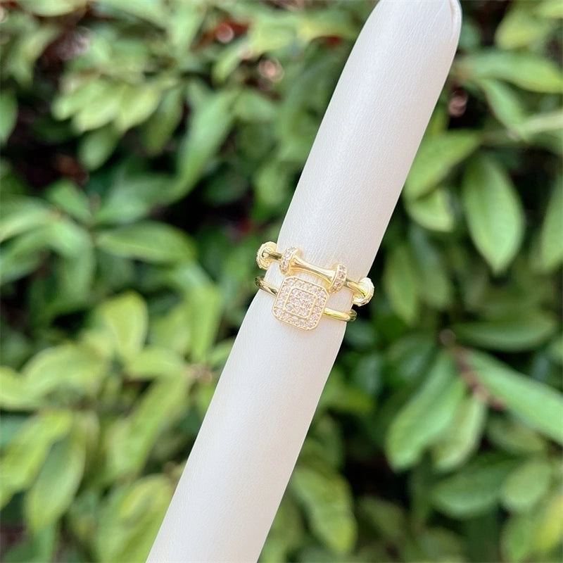 Minimalist Classic Style Geometric Copper Zircon 18K Gold Plated Open Rings