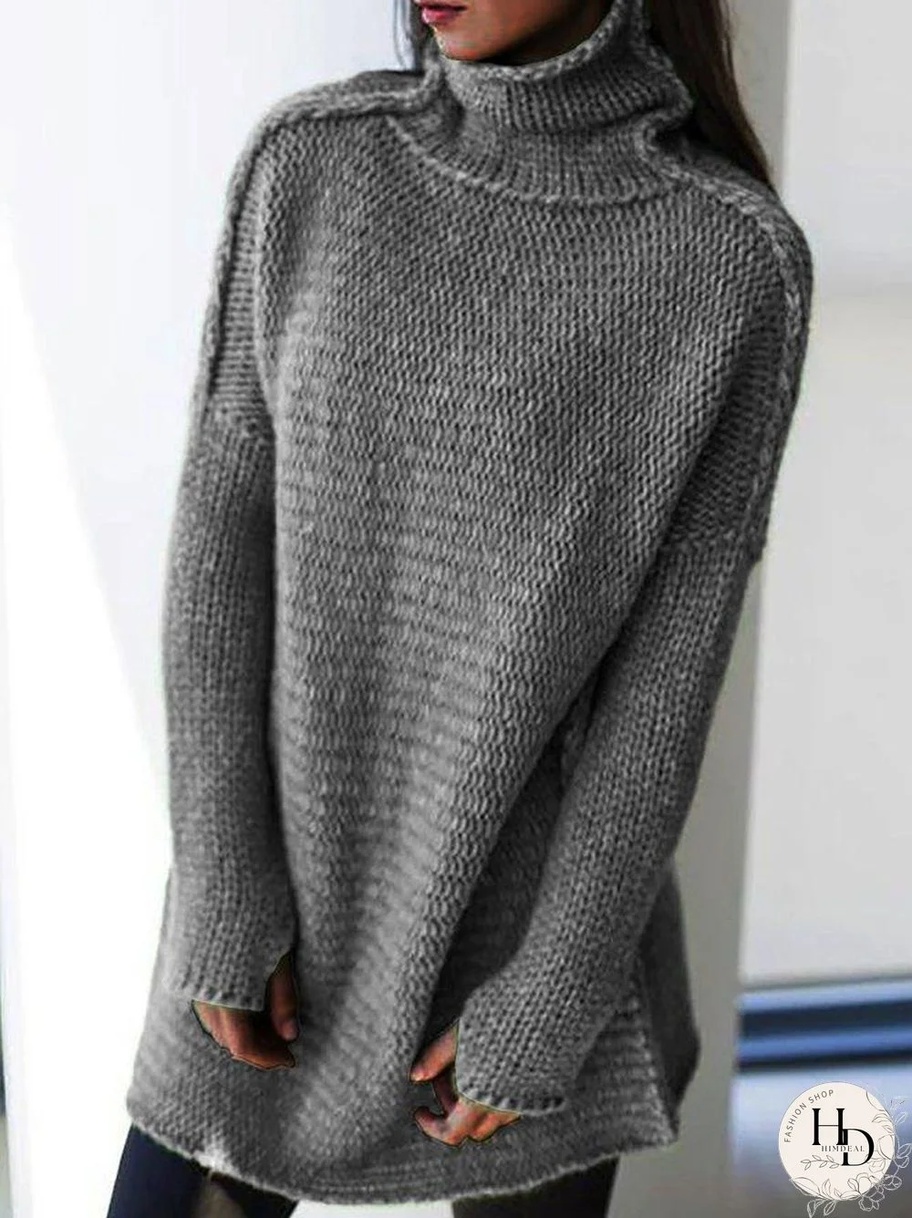 Turtleneck Knitted Plus Size Pullovers Long Sleeve Knitted Sweaters