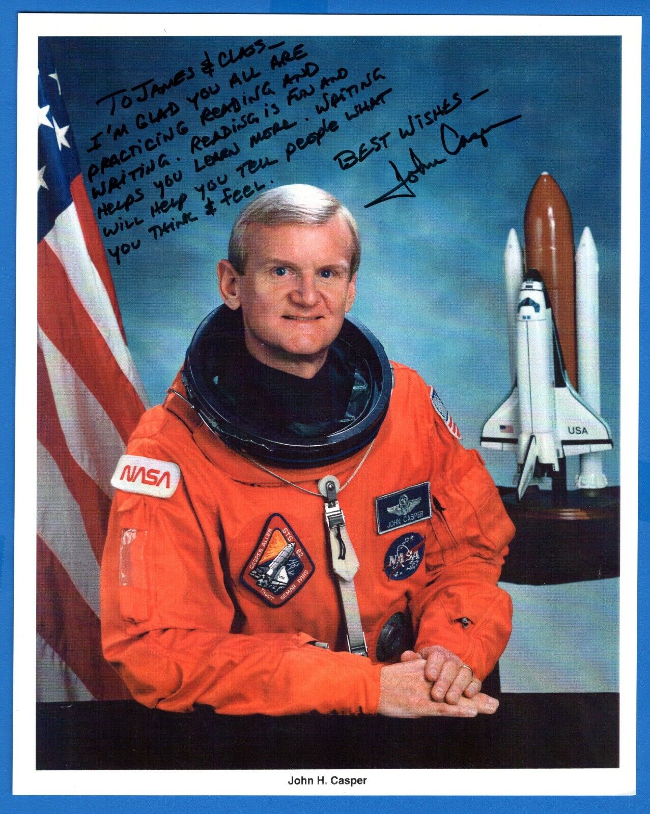 John Casper NASA Astronaut Hand Signed Autograph 8x10 Photo Poster painting