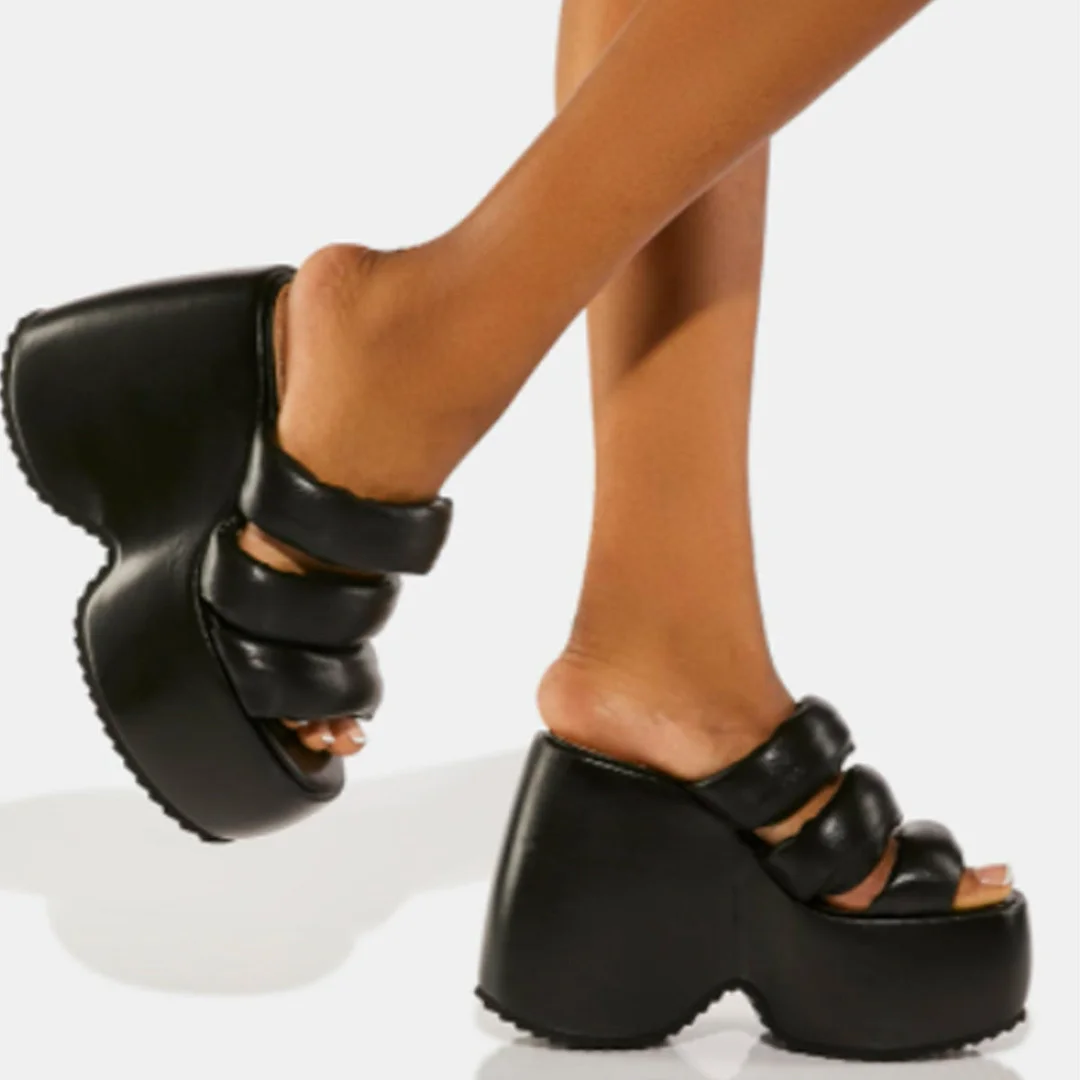 Women Slippers High Heels Open Toe Fashion Slip On Sandals Wedge Platform Black High Heel Sandals