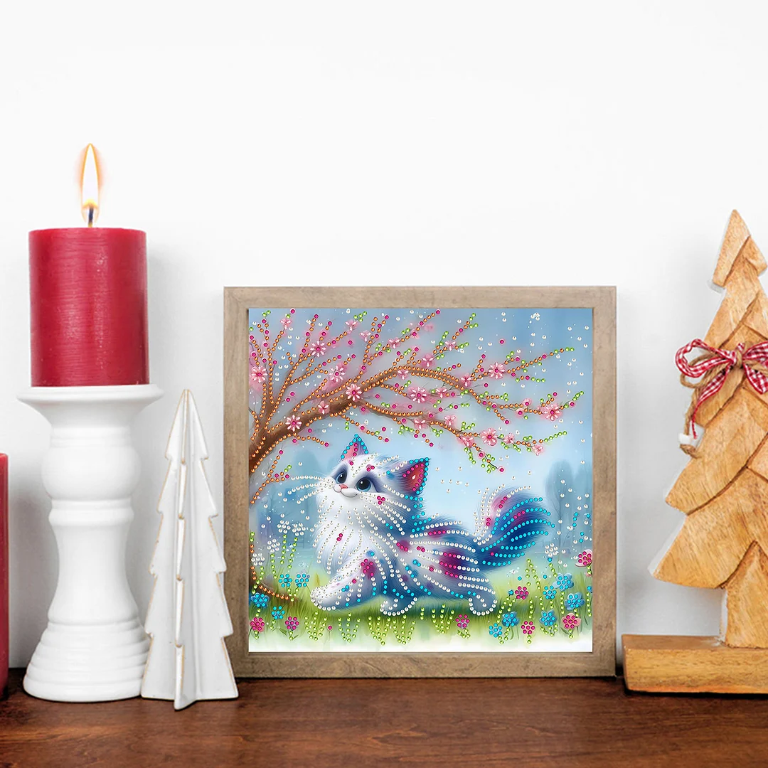 Spring Cat - Partial Special Shaped Drill Diamond Painting Kits (Canvas|30*30cm)