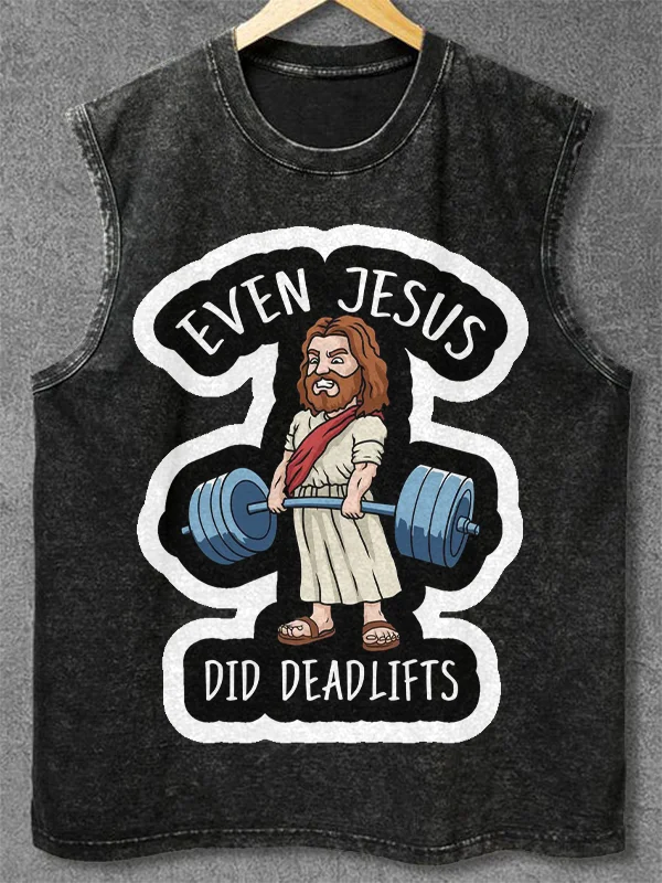 Men's Even Jesus Did Deadlifts Art Print Cotton Tank Top