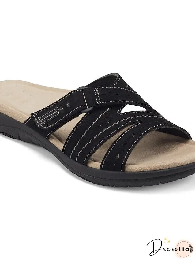 Women's Sandals Slippers Boho Bohemia Beach Flat Sandals Outdoor Slippers Daily Beach Wedge Heel Classic Casual Pu