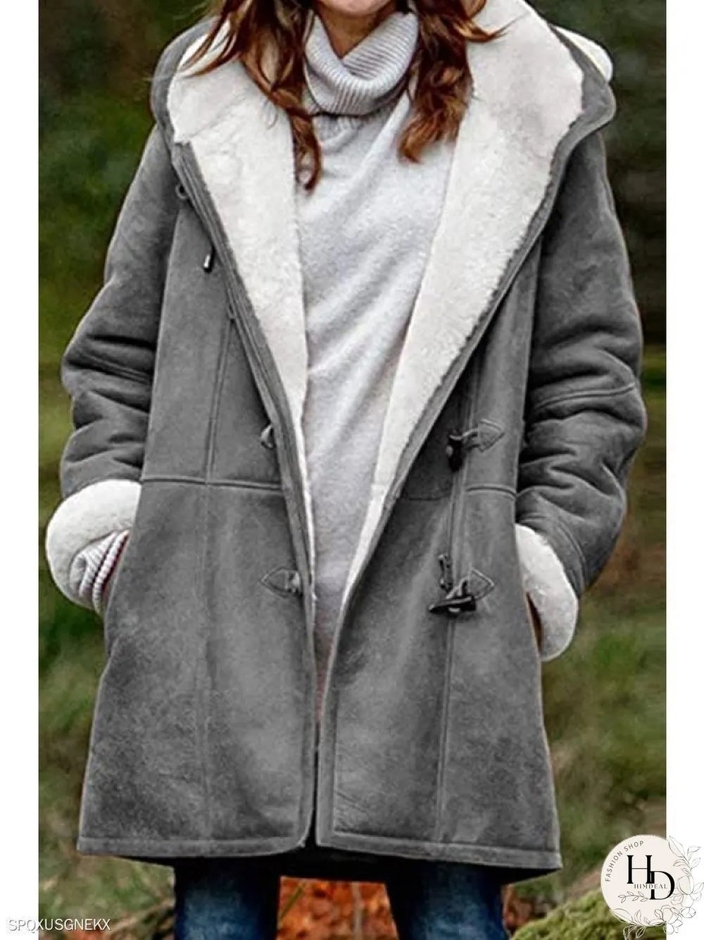 Fashion Solid Color Casual Hooded Jacket Plus Fleece Mid-length Coat