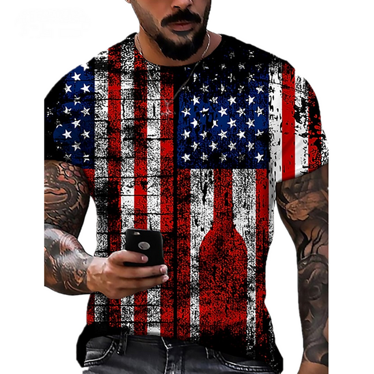 American Flag Print Casual Summer Short Sleeve Men's T-Shirts at Hiphopee