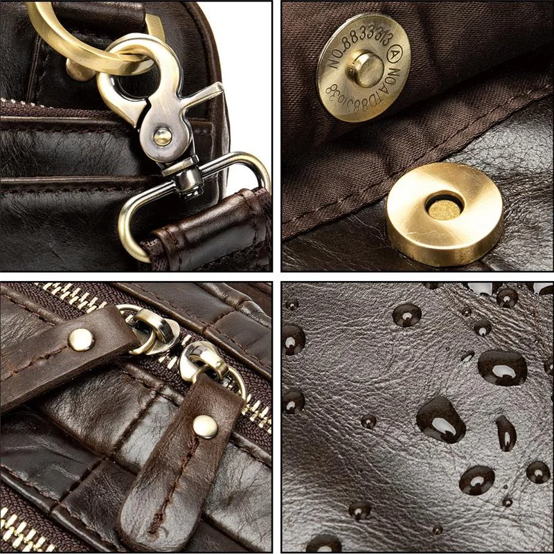 Men&rsquo;S Genuine Leather Antiqued Brass Hardware Top-Handled Detachable Laptop Bag