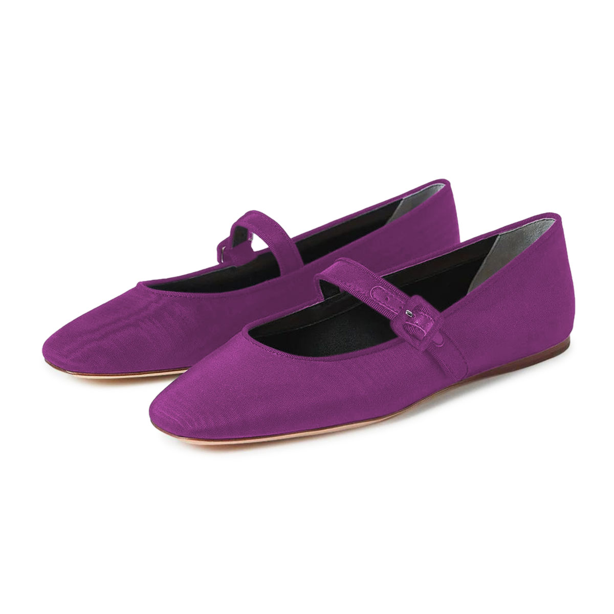 Purple Fabric Buckle Strap Flat Mary Jane Shoes with Square Toe Nicepairs