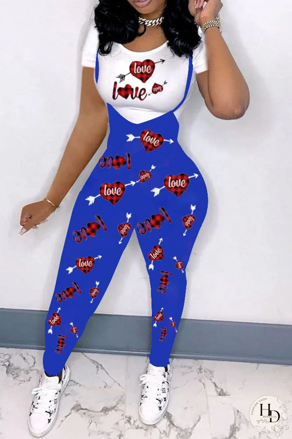 Blue Fashion Casual Letter Plaid Print Basic O Neck Short Sleeve Two Pieces