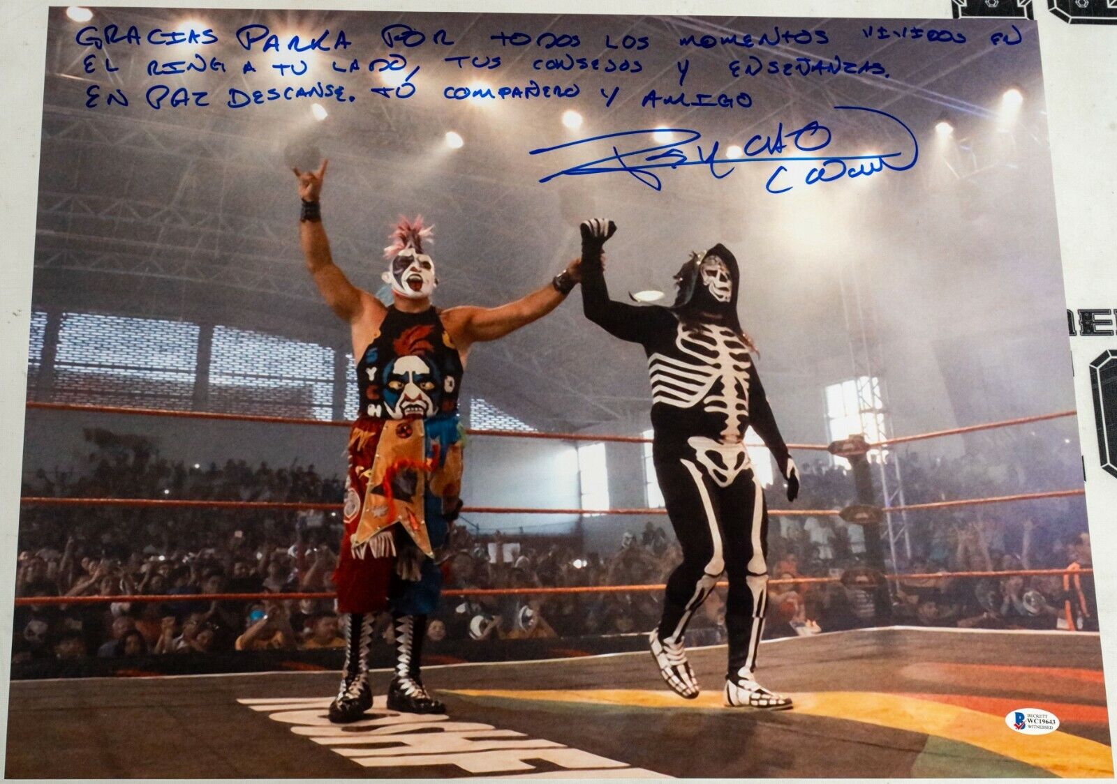 Psycho Clown Signed 16x20 Photo Poster painting BAS COA AEW AAA Lucha Libre La Parka Tribute INS