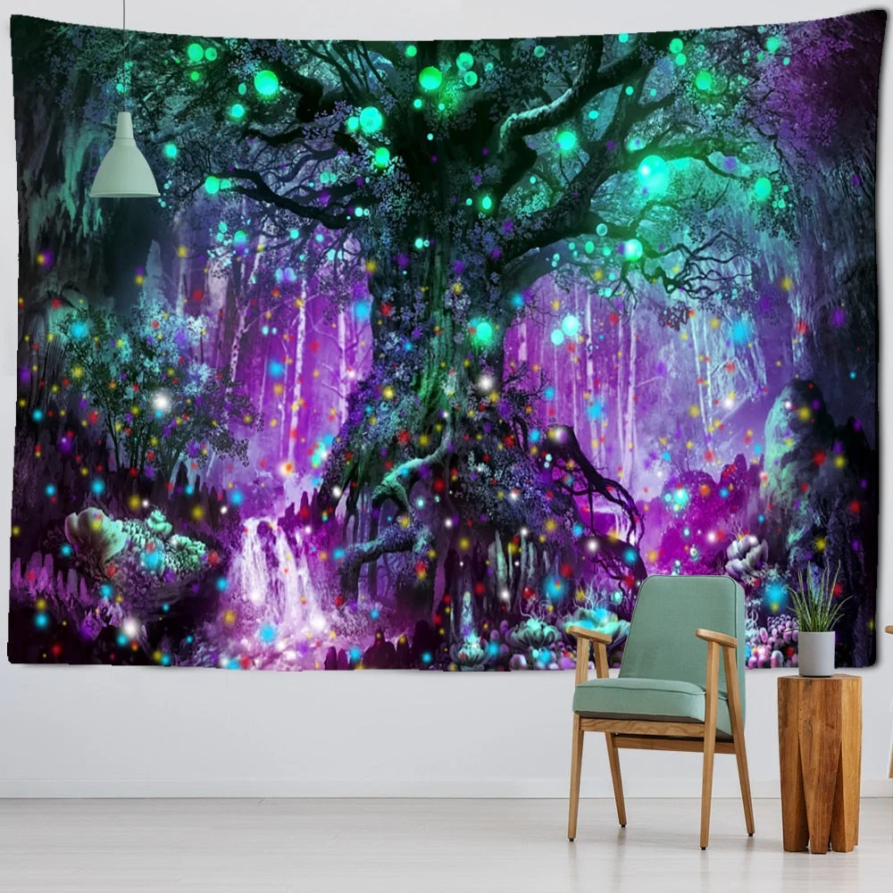 Lantern Tree Of Life Tapestry Wall Hanging Psychedelic Witchcraft Mystery Tapiz Hippie Good Luck Background Cloth Home Decor