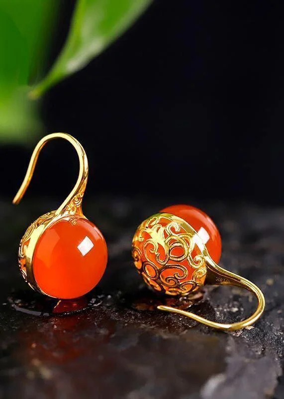 Boutique Orange Agate Silver Drop Earrings