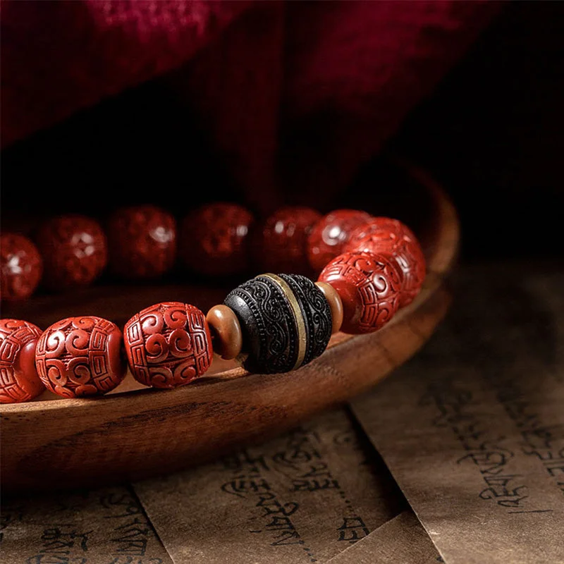 Natural Cinnabar Ebony Calm Blessing Charm Bracelet