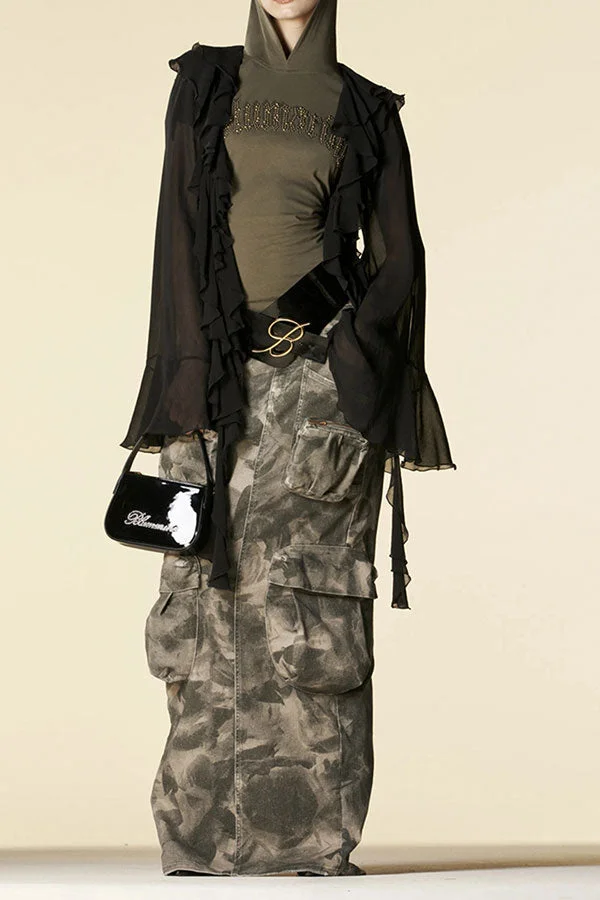 Camouflage Punk Multi Pocket Lace-Up Skirt