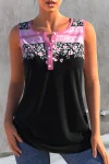 Plus Size Floral Print Button Up Casual Tank Top