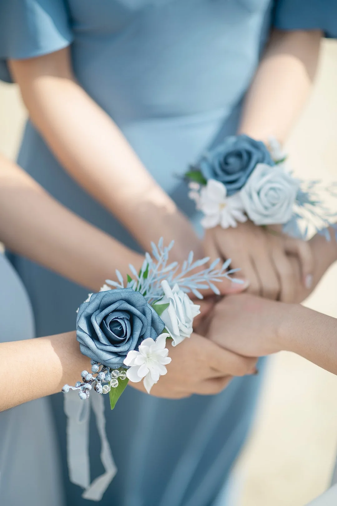 Wrist Corsages in Romantic Dusty Blue