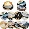 8pcs/set Diamond Painting Mountain Pattern Coaster Cup Cushion Home Decor