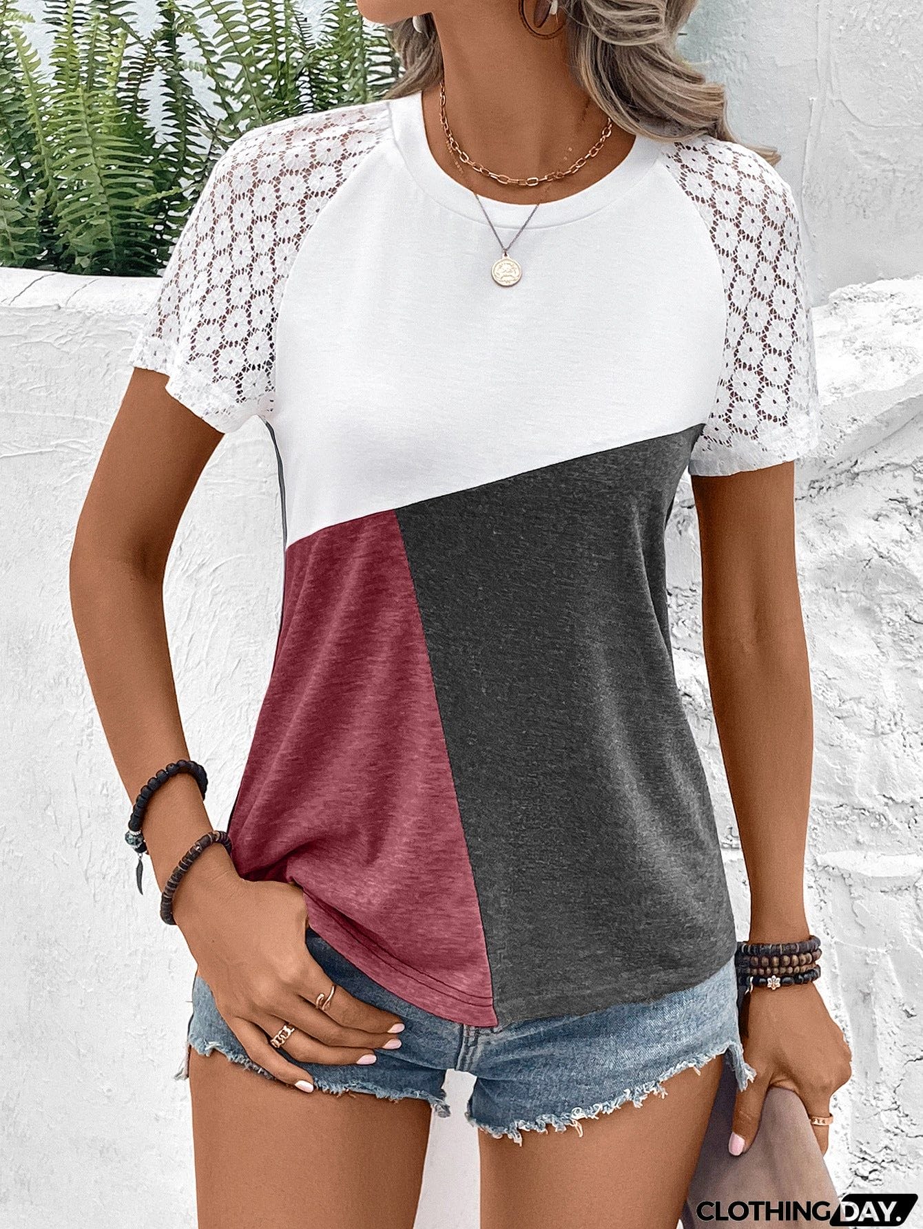 Color Block Raglan Sleeve Round Neck Tee