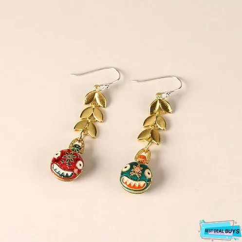 Swallowing Gold Beast New Year Earrings, Double Sided Cloisonne Earrings