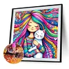 Fille Et Petit Chat Blanc-AB Rond Drill Diamond Painting-45*45CM