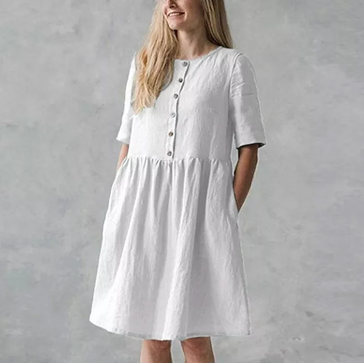 Crewneck  Short Sleeves Cotton Dress