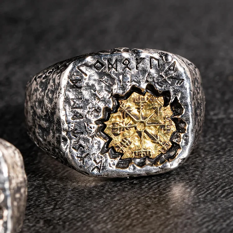 Coutureaura 925 Sterling Silver Viking Signet Magic Circle Ring