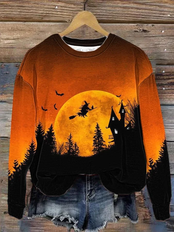 Women's Halloween Witch Print Sweatshirt 