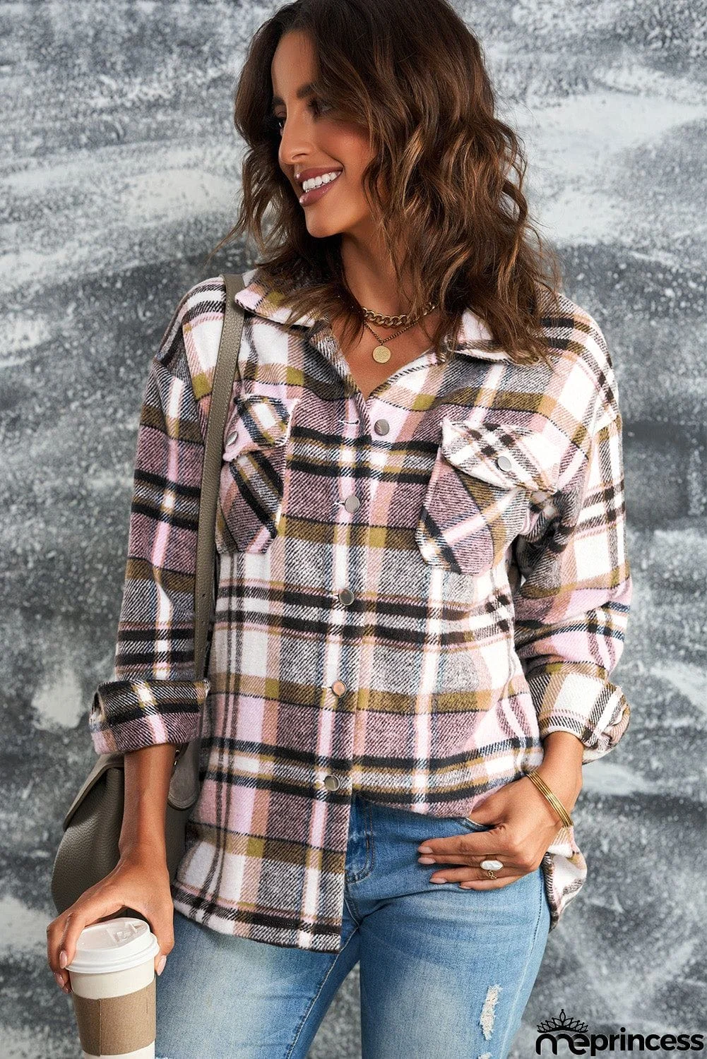 Womens Pink Plaid Shirt Shacket