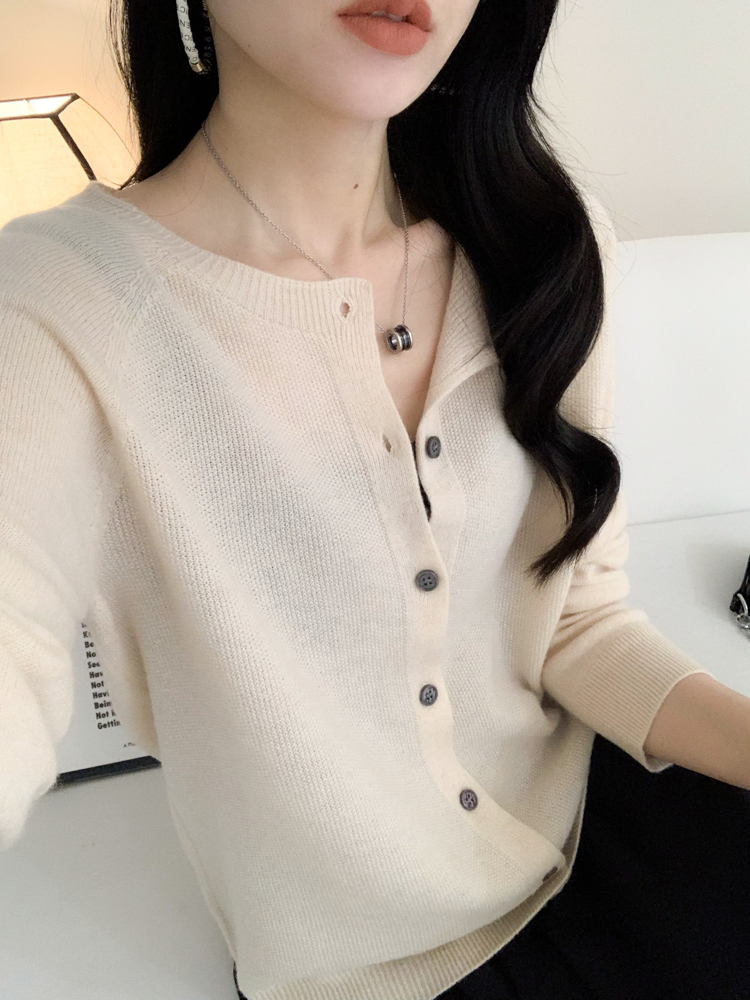 100% Merino Wool Knitwear Autumn Winter Grace Solid Color Basics Cardigan Soft Warm Casual O-Neck Sweater Woman Clothing Tops