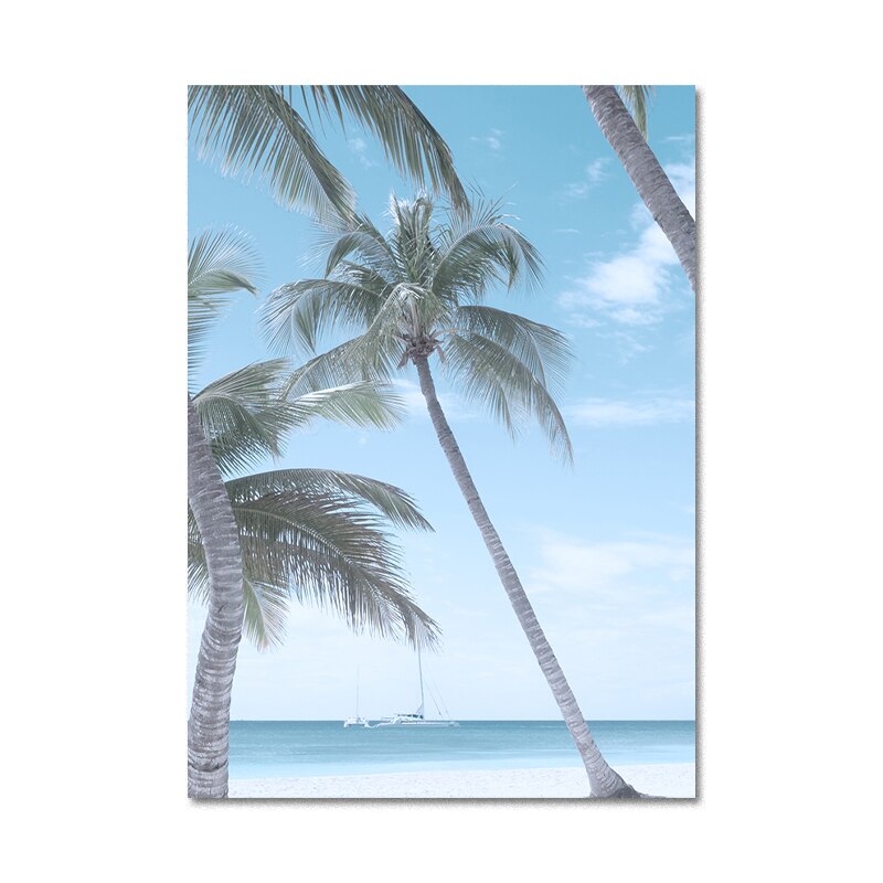 Cotton Tshirt Palm Tree Beach Bridge Scenery Posters and Prints Seagull Flying In Sky Reed Canvas Painting Wall Art Pictures for Living Room t -shirt Tee