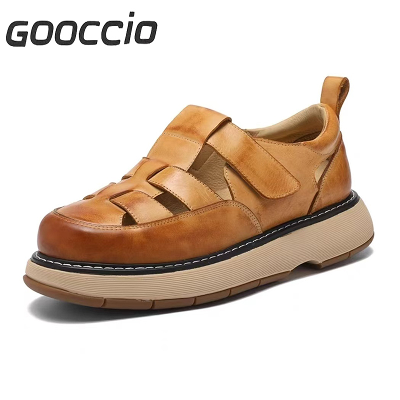 VM180 Cowhide Extrlight Platform Breatheable Casual Sandals For Men GOOCCIO   