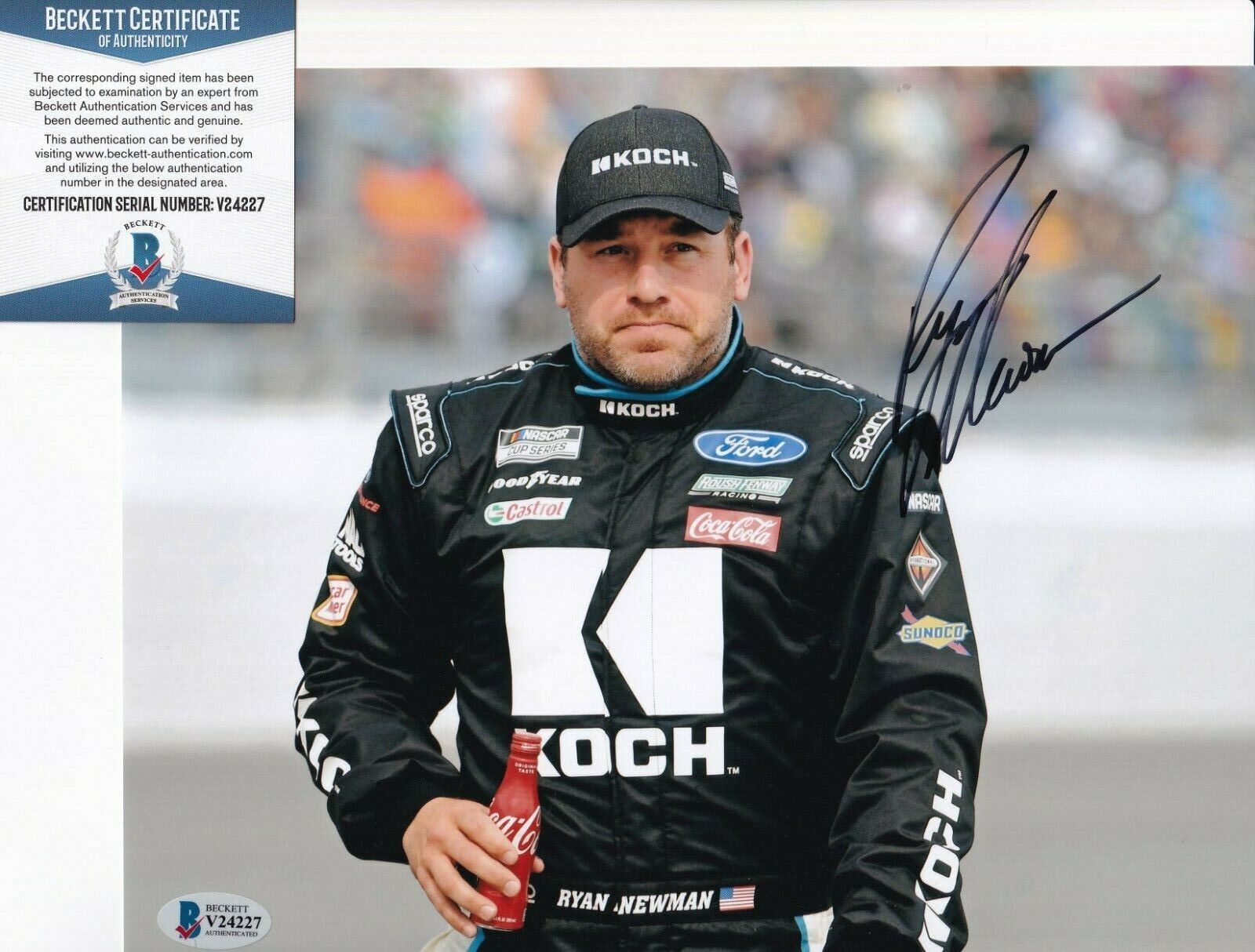 RYAN NEWMAN signed (NASCAR RACING) autographed 8X10 Photo Poster painting BECKETT BAS V24227