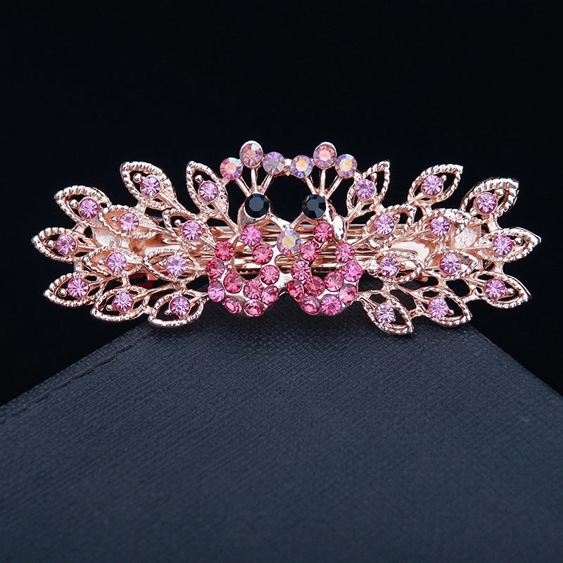 Korean Hair Accessories Rhinestone Bow Simple Hairpin Adult Pearl Horizontal Clip Ponytail Clip Top Clip Spring Clip Small