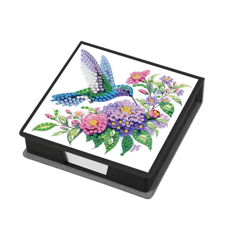 Flowers Birds PU DIY 5D Diamond Painting Note Box w/160 Sheet for Office Home(B)