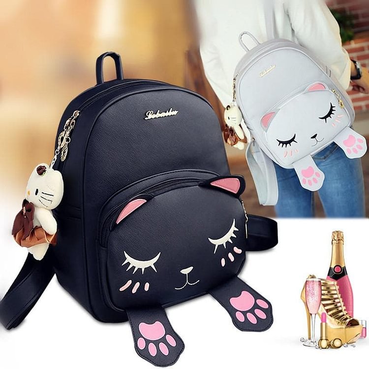 Black/Light Grey Kawaii Little Cat Backpack SP168149R