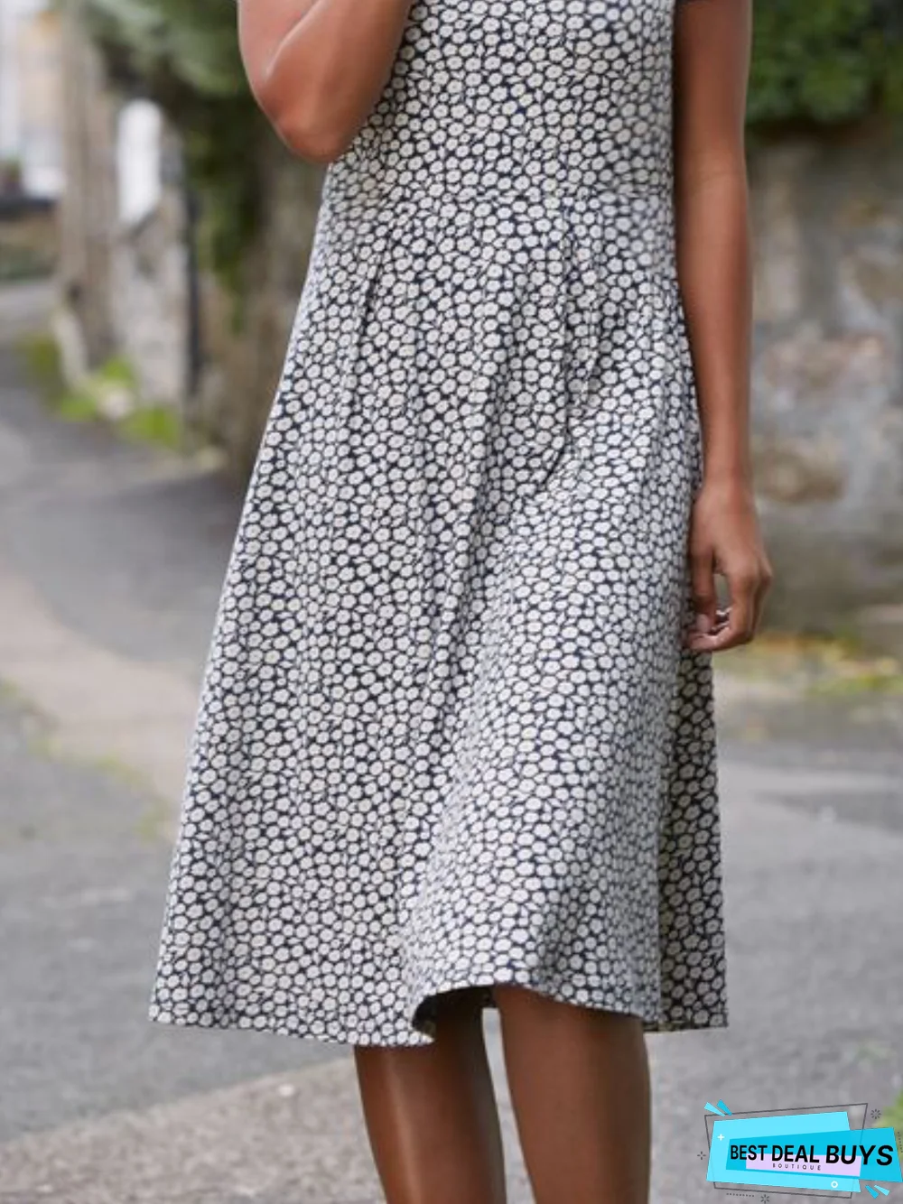 Crew Neck Printed Short Sleeve Women Dress