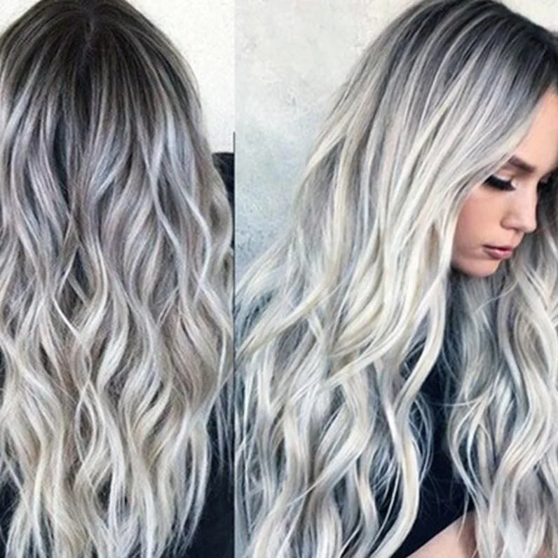 Mid-section Long Curly Hair Gray Gradient Chemical Fiber Headgear | EGEMISS