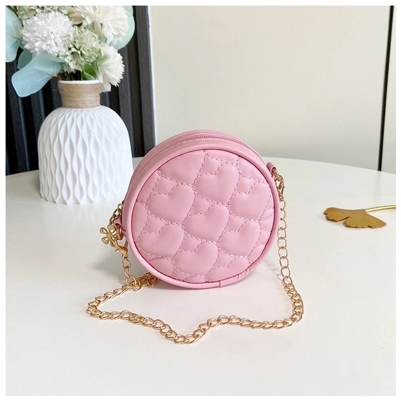 Kid’s Pu Leather Heart Shape Cute Round Zipper Crossbody Bag