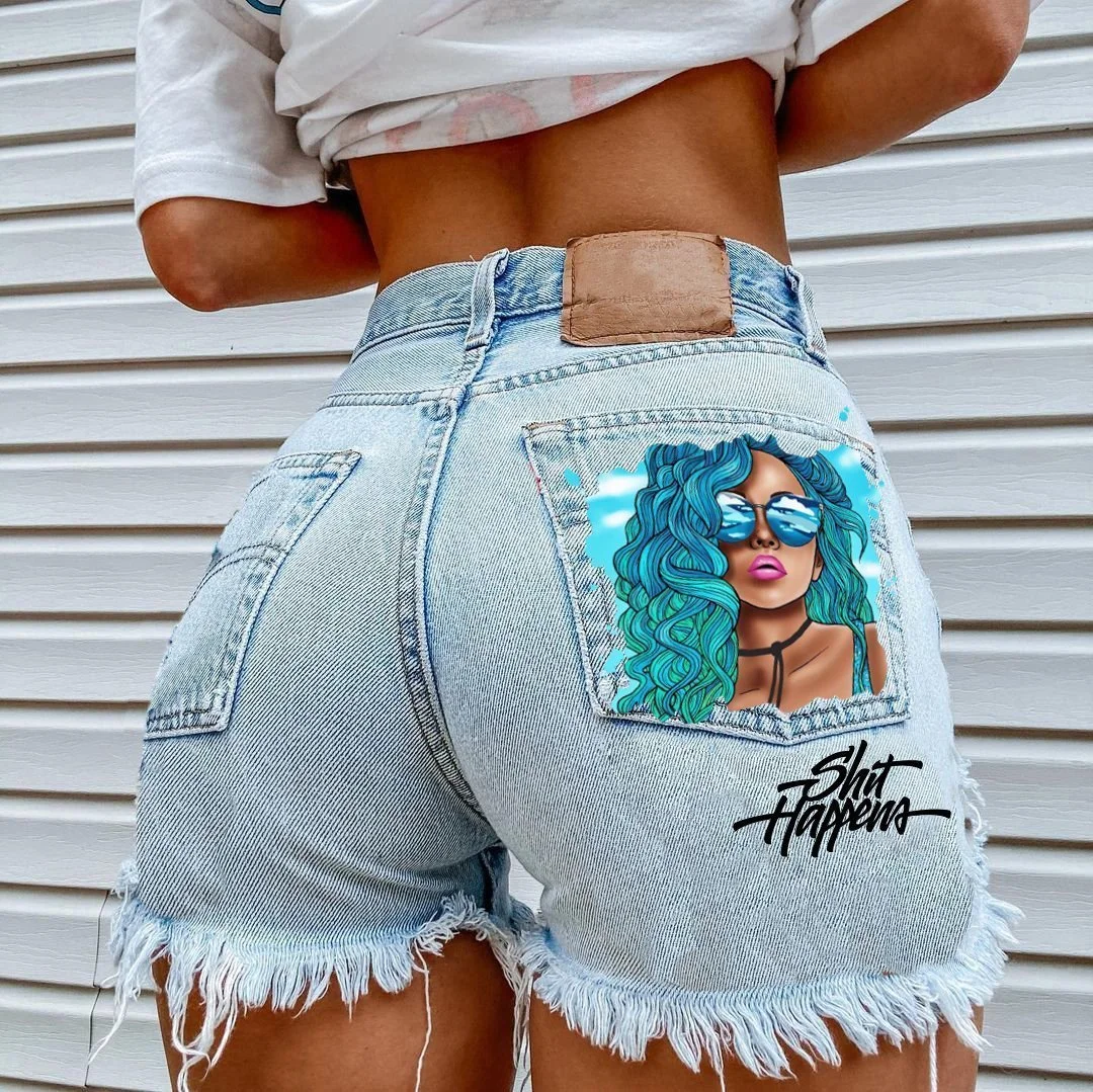 High waist denim ripped shorts