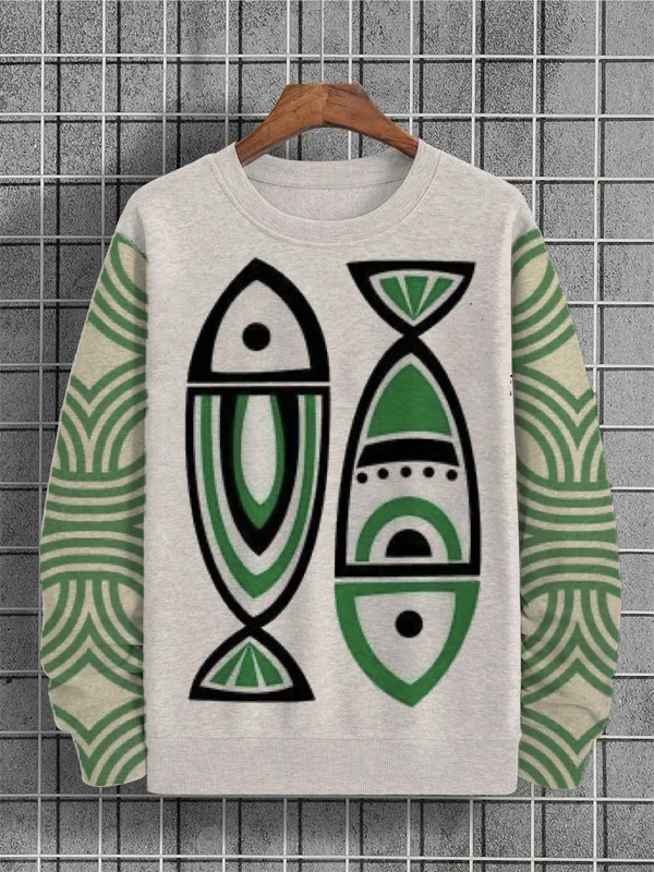 Men's Fish Japanese Art Geometric Printed Splice Sweatshirt