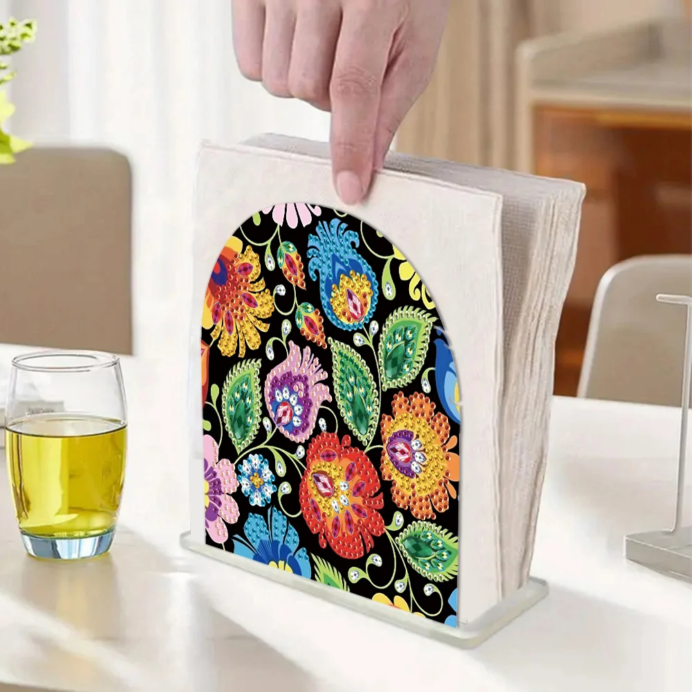 DIY Acrylic Flower Diamond Painting Napkin Rack Decor for Home Office Decor