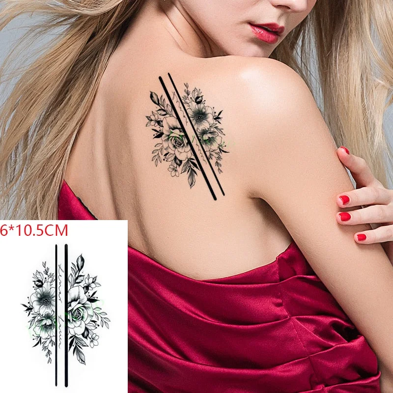 Waterproof Temporary Tattoo Sticker Rose Flower Leaf Letter Black Small Body Art Flash Tatoo Fake Tatto for Kids Girl Men Women