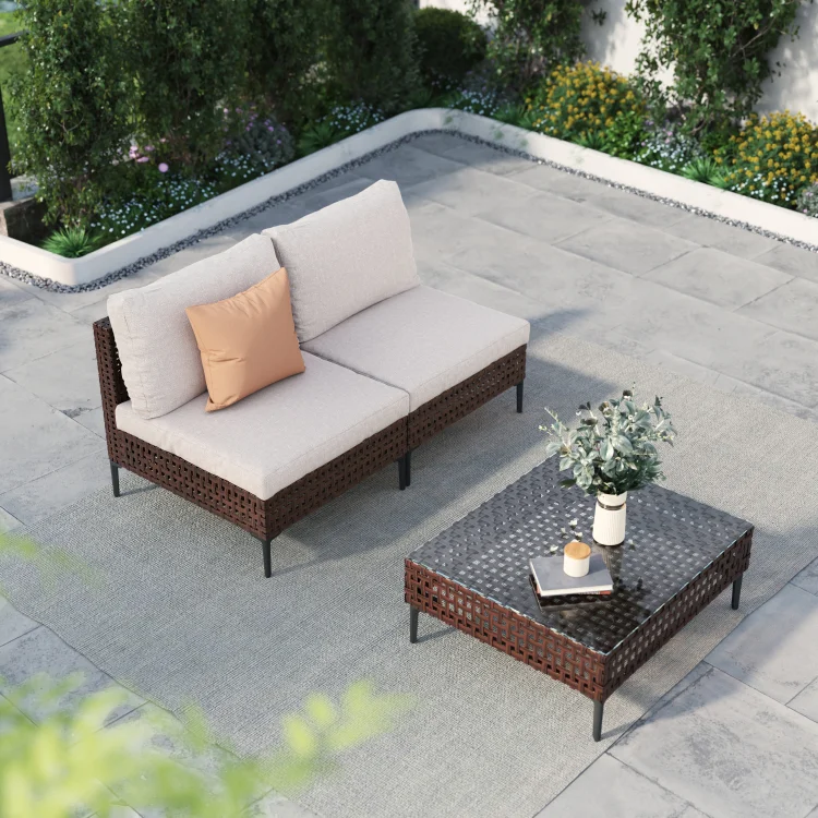 GRAND PATIO Brown Wicker Patio Furniture Set, Retro Style Outdoor Sectional Sofa with Water Resistant Thick Cushions