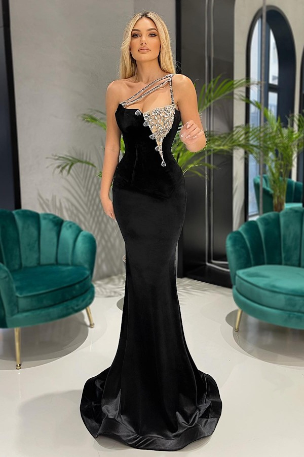 Bellasprom Black Mermaid Prom Dress Long With Crytsal One Shoulder Bellasprom