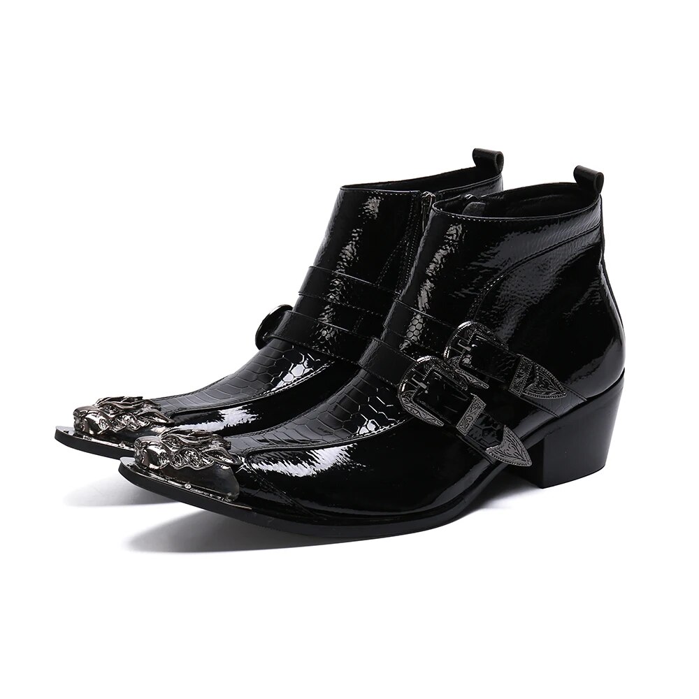 VCSHOES Social Formal Shoes Pointed Toe Zipper Cowboy Boots Genuine Leather Male Ankle Boots