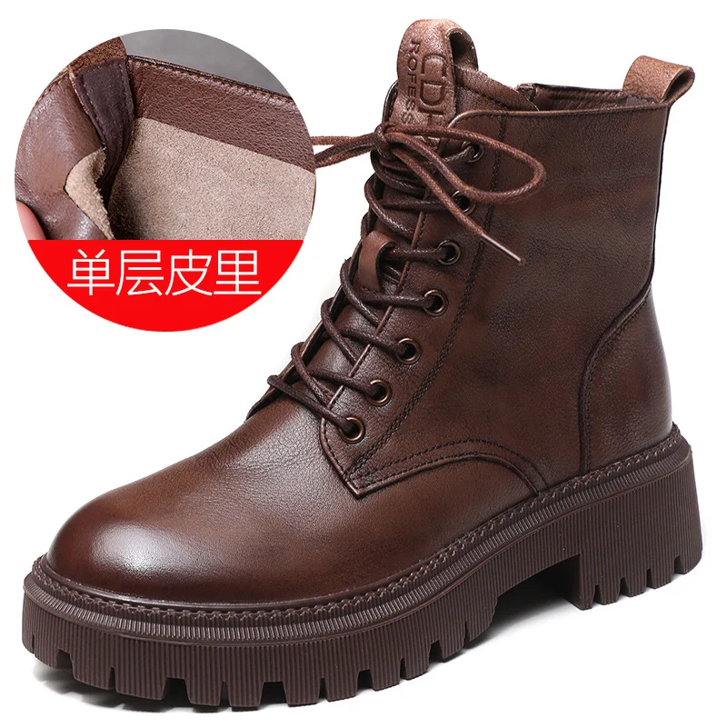 Yyvonne Leather Soft Bottom With Martin Boots Autumn And Winter New Short-Skin Women British Style Single Boots Work Fit Thick Bottom