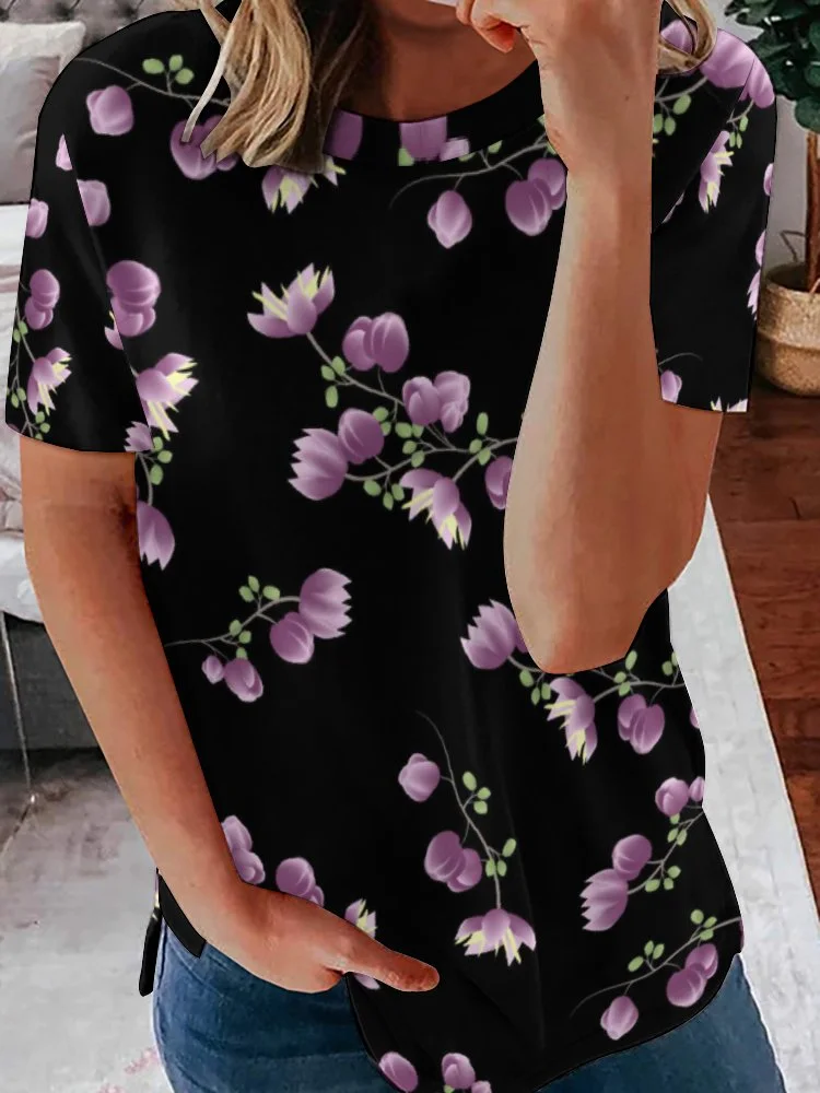 Women plus size clothing Full Printed Unisex Short Sleeve T-shirt for Men and Women Pattern Black,Floral,Pink-Nordswear